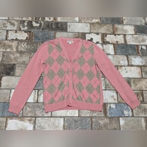 Cherokee Women's Large Cardigan Sweater Argyle Print